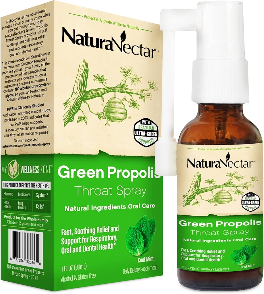 NaturaNectar - Green Propolis Laroat Spray - Μοναδικό, Καταπραϋντικό Λαρυγγικό Φροντίδα Με Βραζιλιάνικη Μέλισσα Πρόπολη - Φυσικό και Μη Αλκοολικό Λαρύγγι Θεραπεία Φόρμουλα από Βιώσιμη Μελισσοκομία (1-Pack, 30mL)