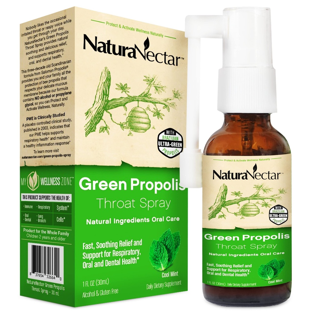 NaturaNectar - Green Propolis Laroat Spray - Μοναδικό, Καταπραϋντικό Λαρυγγικό Φροντίδα Με Βραζιλιάνικη Μέλισσα Πρόπολη - Φυσικό και Μη Αλκοολικό Λαρύγγι Θεραπεία Φόρμουλα από Βιώσιμη Μελισσοκομία (1-Pack, 30mL)