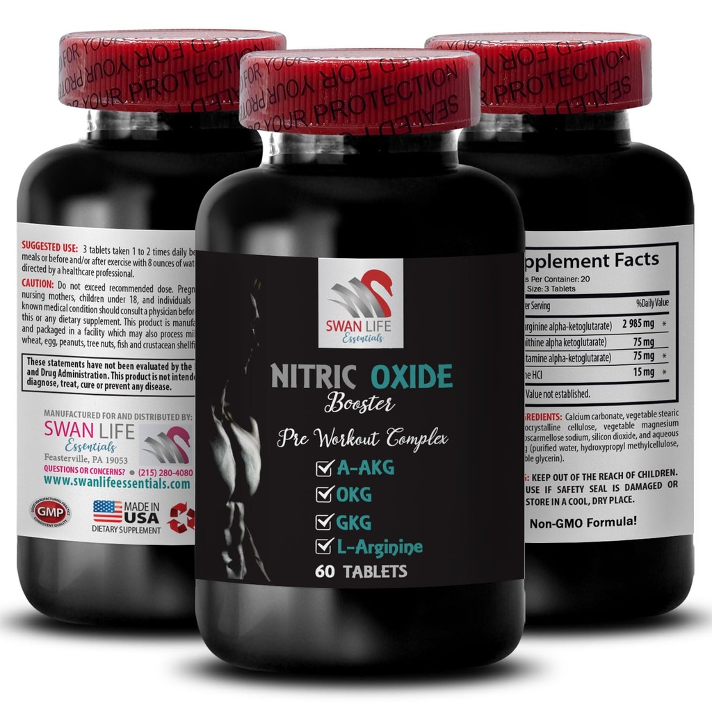 A-AKG, Nitric Oxide - Nitric Oxide Booster - Συμπλήρωμα άσκησης, ενίσχυση δύναμης, ενίσχυση δύναμης, μείξη αντοχής, Stamina αύξηση, ενίσχυση απόδοσης, φόρμουλα αποκατάστασης, μυϊκή εστίαση 1 φιάλη 60 Tabs