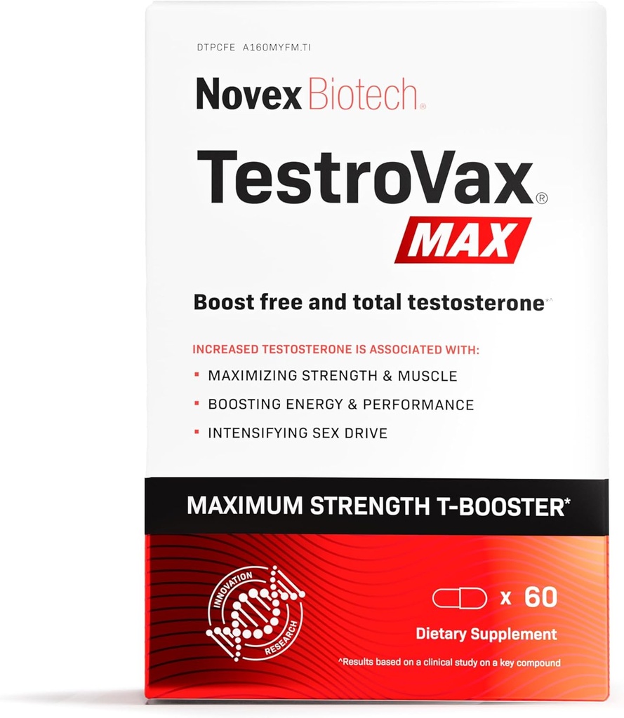 Novex Biotech TestroVax MAX – Καθημερινή τεστοστερόνη πολυβιταμίνη - Συμπλήρωμα διατροφής για την ενίσχυση της τεστοστερόνης και την αύξηση της δύναμης, 60 Ct