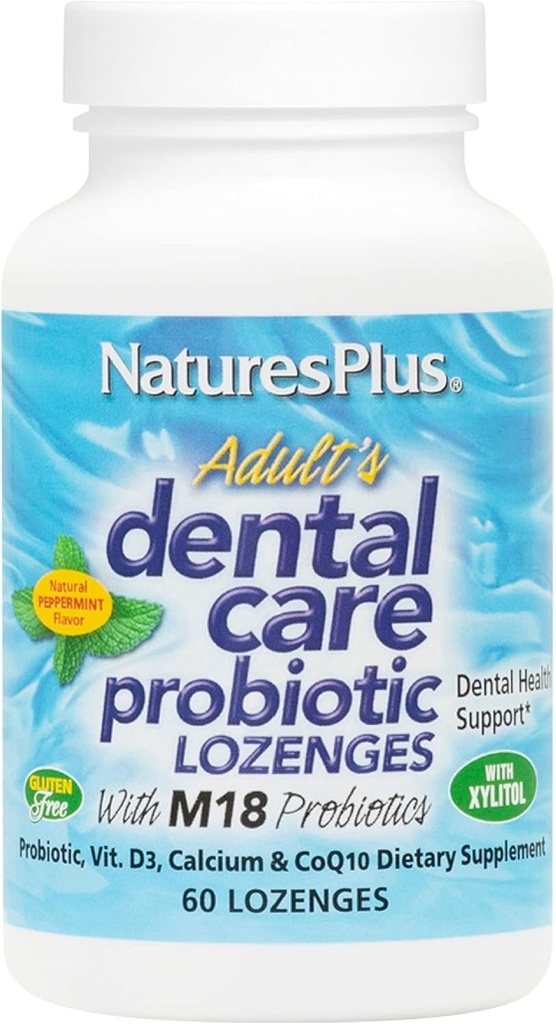 Natures Plus Adults Dental Care Probiotic - Συμπλήρωμα για τα δόντια & την τσίχλα Υγεία - Peppermint Flavor - 60 Χορτοφαγικά Lozenges (30 Services)