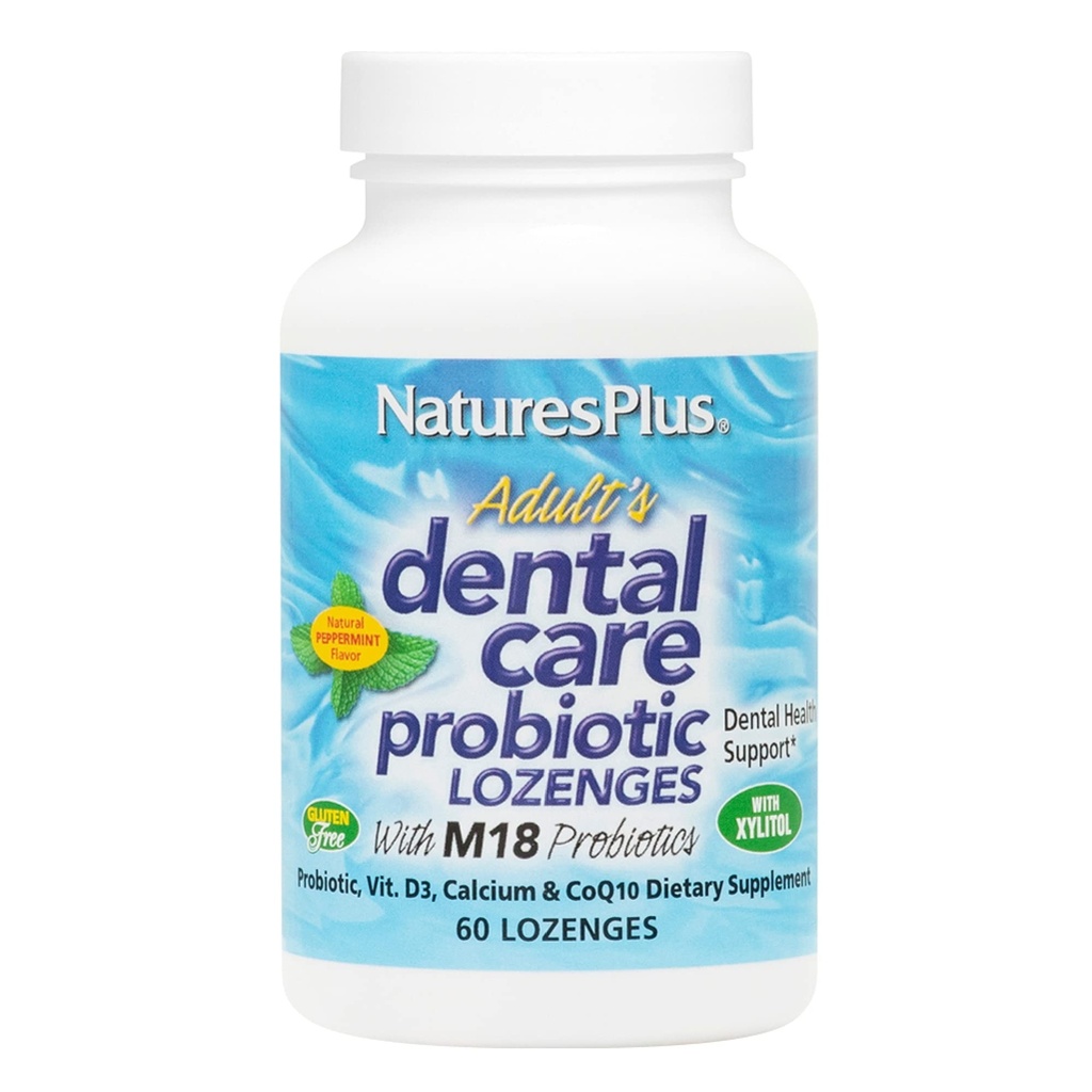 NaturesPlus Adult’s Dental Care Probiotic - 60 Lozenges - Supplement for Teeth & Gum Health - Peppermint Flavor - 30 Servings