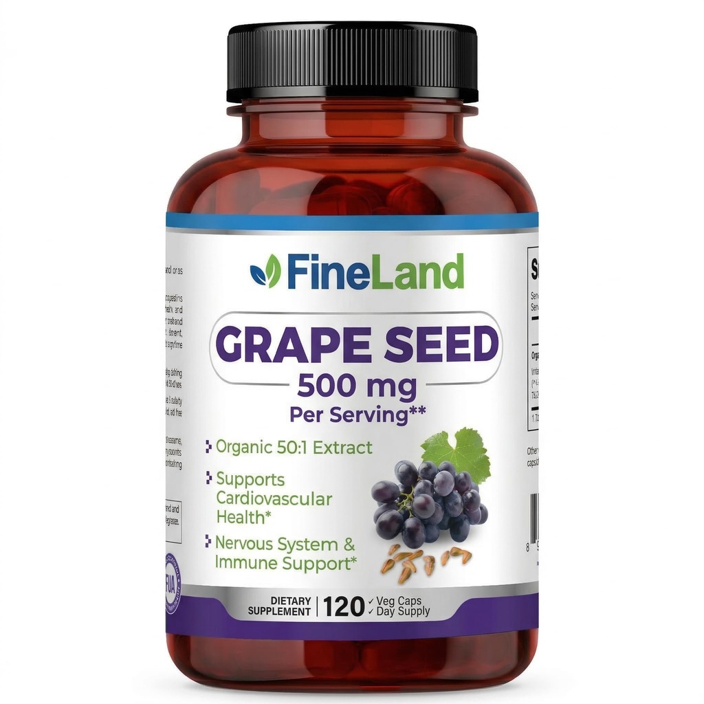 FineLand Grape Seed Extract 50:1 – 25.000mg Ισοδύναμο ανά καψάκιο – 120 Vegan Κάψουλες – Πλούσιο σε Αντιοξειδωτικά 