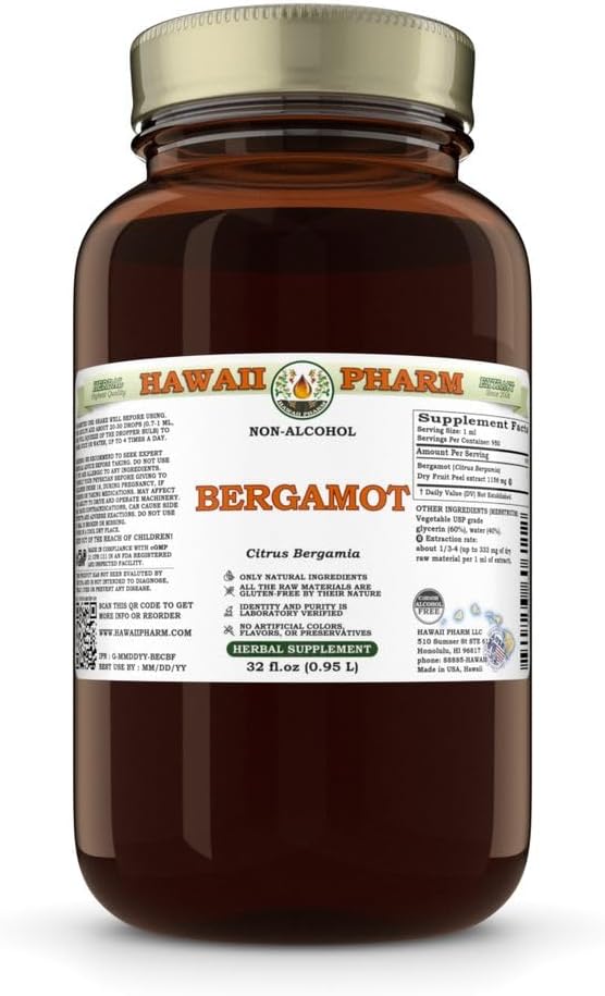 Περγαμόντο (Citrus Bergamia) Ξηρά Φρούτα Πεπόνι Γλυκερίτης, Κατασκευασμένο στη Χαβάη, Όλα Φυσικό, Vegan, Εργαστήριο Ελεγμένο από Αλκοόλ Υγρό - 32 fl.oz