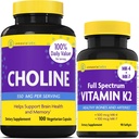 InnovixLabs Choline & Βιταμίνη K2 Bundle Choline Bitartrate 550mg (100 κάψουλες) Full Spectrum Vitamin K2 (90 Softgels). Υποστηρίζει τη μνήμη, Mood, Brain Health & Boost Γνωστική.*
