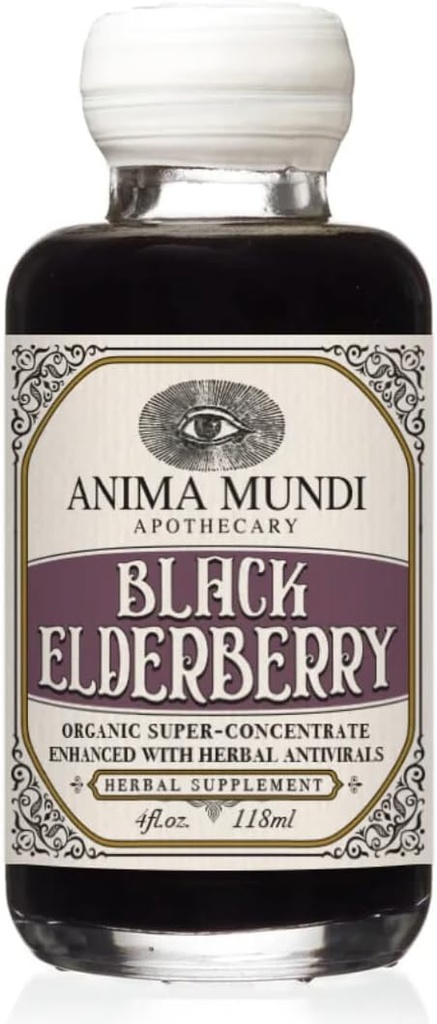 Anima Mundi Athecary Black Elderberry Syrup - Organic Elderberry Syrup with Skullcap Baikal, Cordyceps, Reishi, Shiitake & Maitake Mushrooms to Help Support Immune Health (4oz / 118ml)