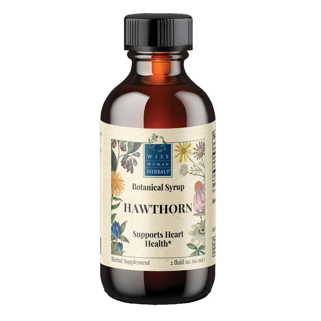 Wise Woman Herbals Hawthorn Botanical Syrup, Alcohol-Free Hawthorn Berry Solid Extract 4:1, Promotes Healthy Circulation, Antioxidant Protection, Herbal Cardiovascular Support, 2 Fl Oz