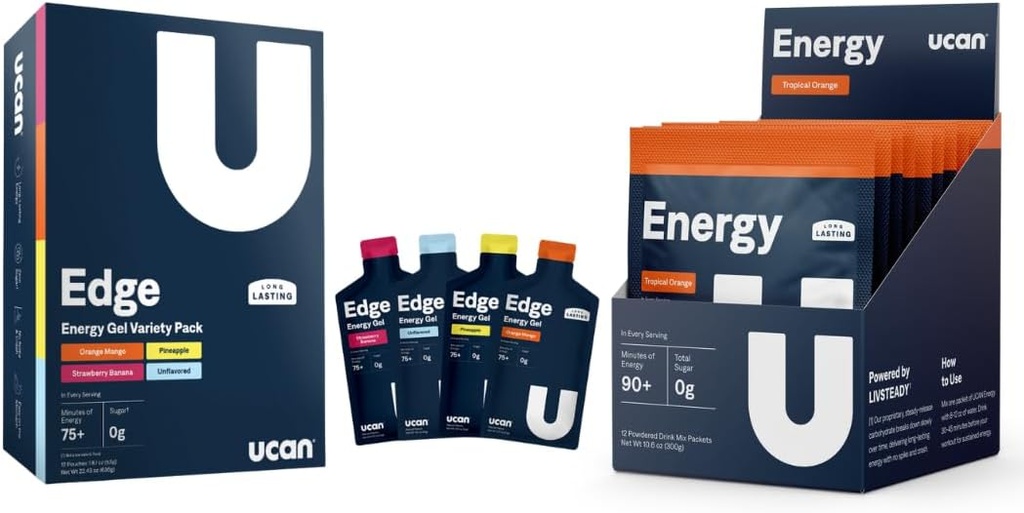 UCAN Training Starter Pack, Edge Energy Gel Variety Pack, Energy Powder Tropical Orange, Pre & Post προπόνηση για άνδρες και γυναίκες