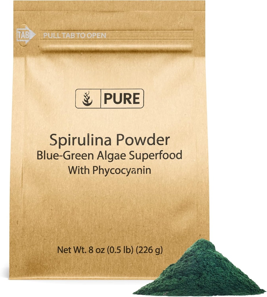 PURE αρχικά ΣΥΣΤΑΤΙΚΑ Spirulina σκόνη (8oz) Φυτικών με βάση την πλήρη πρωτεΐνη, μη ΓΤΟ