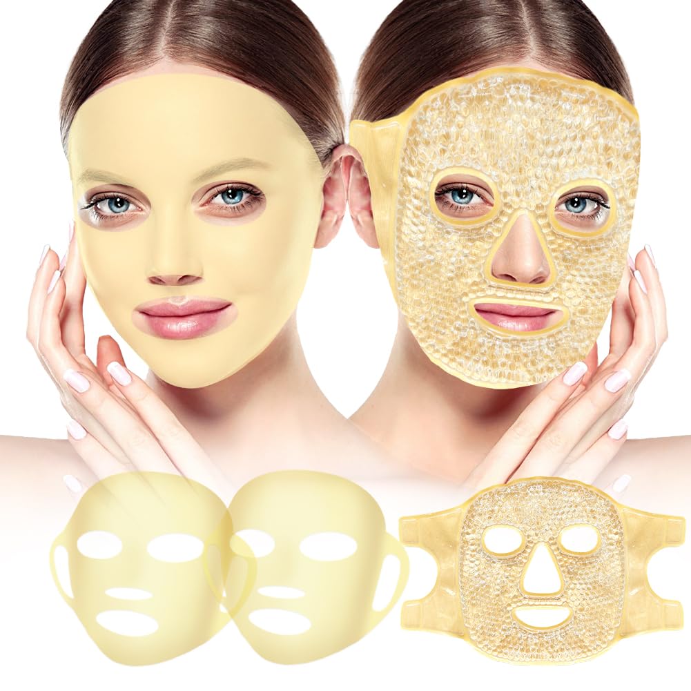 Face Ice Pack και 2 συσκευασίες Silicone κάλυμμα μάσκα προσώπου, Full Facial Κατεψυγμένα μάσκες ζεστό κρύο πρόσωπο Συμπίεση επαναχρησιμοποιήσιμη φροντίδα του δέρματος για τις γυναίκες για Puffiness Οίδημα ανακούφιση Spa Απαραίτητα