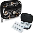 Serfeymi Weekly Travel Pill Organizer Pill Case for Purse with Removable 7 Day Pill Box, Fashionable Travel Medicine Organizer Pill Container for Medicine, Vitamin, Συμπλήρωμα - Black 02 + Pill Box