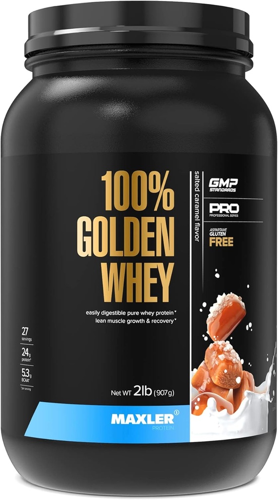 Maxler 100% Χρυσή πρωτεΐνη ορού γάλακτος - 24g πρωτεΐνης ανά Σερβίρισμα - Premium σκόνη πρωτεΐνης ορού γάλακτος για Pre Post προπόνηση - Fast-Absorbing συμπύκνωμα ορού γάλακτος, απομόνωση & υδρολυτικό μείγμα - Αλάτι Caramel 2 lb