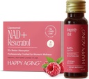 Happy Aging Liquid NAD+ Supplement for Women | Liposomal Nicotinamide Riboside & Resveratrol Shots for Energy, Skin Health & Brain Fog | NMN Alternative with Antioxidants | 10 Shots, 30-Day Supply
