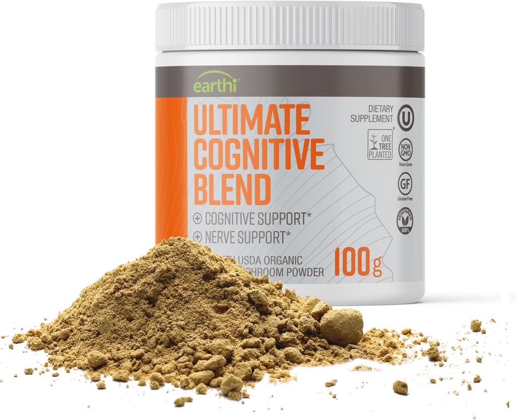 Ultimate Mushroom Supplement, οργανική σκόνη χαίτη λιονταριού για γνωστική λειτουργία, Mood, ανοσοποιητική & ευεξία Υποστήριξη, χωρίς άρωμα και άτρωτη, 100g