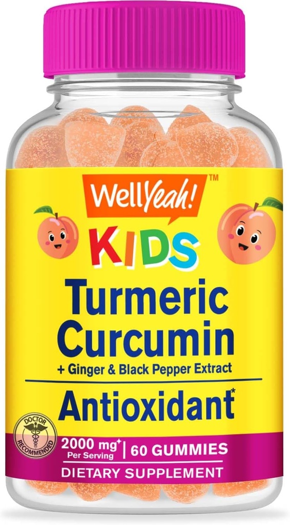 WellYeah Turmeric Curcumin with Black Pepper Gummies for Kids - Natural Immune Support, Joint and Muscle Health, Digestive Health, and Brain Function - Non-GMO, Vegan, Gluten-Free - 60 Count