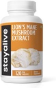 STAY ALIVE Lions Mane Supplement Capsules 1000mg, 30:1 Extract w/Beta Glucans, 100% Fruiting Body, Pure Lions Mane Powder for Men and Women, 120 Pills, Non-GMO & Gluten-Free Mushroom Supplement