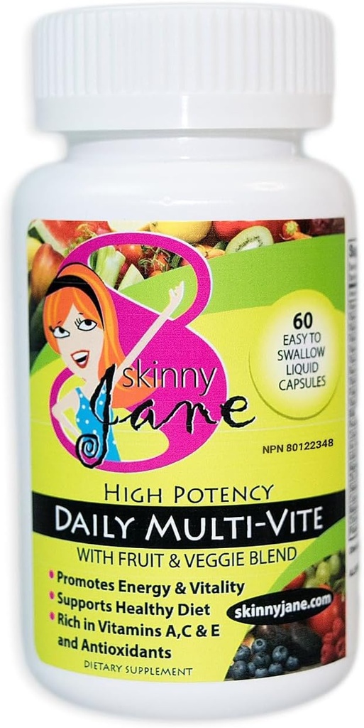 Skinny Jane Daily Multi Vitamin for Women – Supports Energy, Wellness, and Hair, Skin, Nails – Unique Fruit and Veggie Blend – 60 Easy to Swallow Liquid Capsules