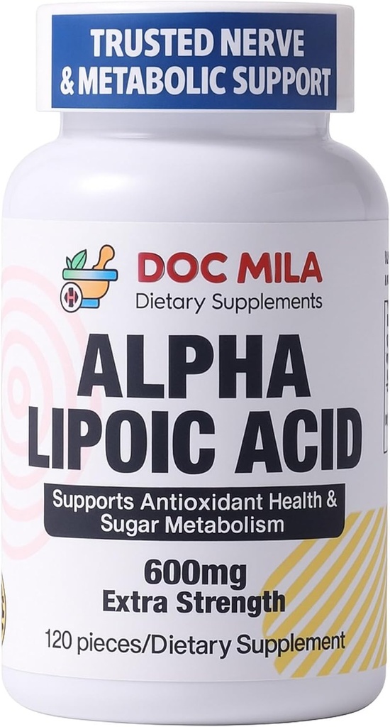 Alpha Lipoic Acid 600mg 120 Caplets - Nerve Sciatica Περιφερική Νευροπάθεια Υποστήριξη - Χωρίς γλουτένη, Vegan & Μη ΓΤΟ για Ενήλικες