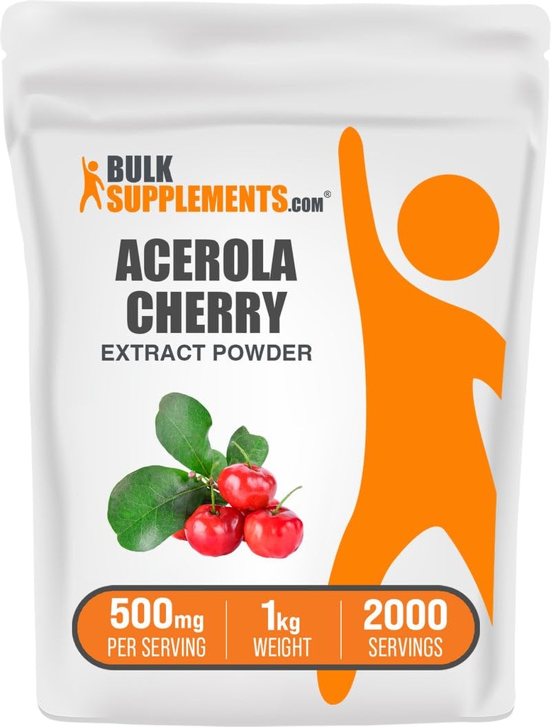 BulkSupplements.com Acerola Cherry Extract Powder - Natural Vitamin C Supplement, Acerola Cherry Powder - Vegan & Gluten Free, 500mg ανά Σερβίρισμα, 1kg (2,2 lbs) (Pack of 1)