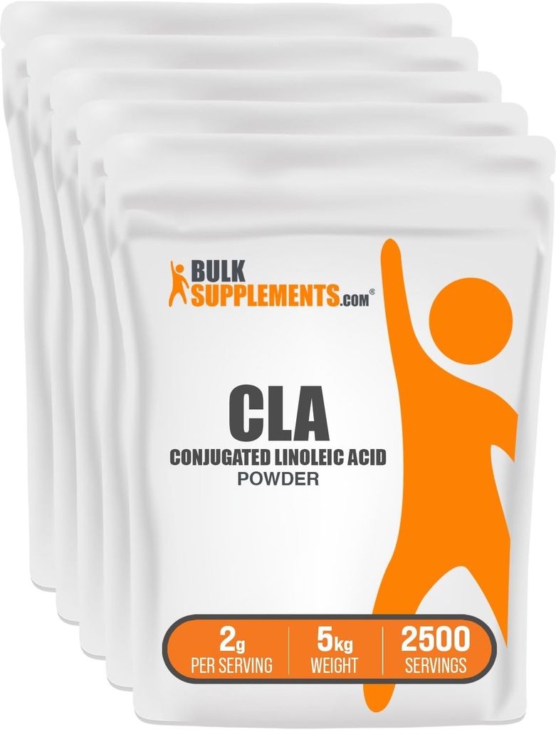 BulkSupplements.com Conjugated Linoleic Acid Powder - CLA Supplement, Nutritional Supplement - Χωρίς γλουτένη, 2g ανά υπηρεσία, 1kg (2,2 lbs) (Συσκευασία των 5)