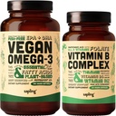 Vegan Omega 3 180 Softgels & Vegan Vitamin B Complex B Complex Bundle - Φυτικά Με βάση DHA & EPA Λιπαρά Οξέα, Ουσιώδεις Βιταμίνες Β με Ολική Μείξη Τροφίμων, B1, B2, B3, B5, B6, B7, Φολικό