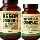 Vegan Omega 3 180 Softgels & Vegan Vitamin B Complex B Complex Bundle - Φυτικά Με βάση DHA & EPA Λιπαρά Οξέα, Ουσιώδεις Βιταμίνες Β με Ολική Μείξη Τροφίμων, B1, B2, B3, B5, B6, B7, Φολικό