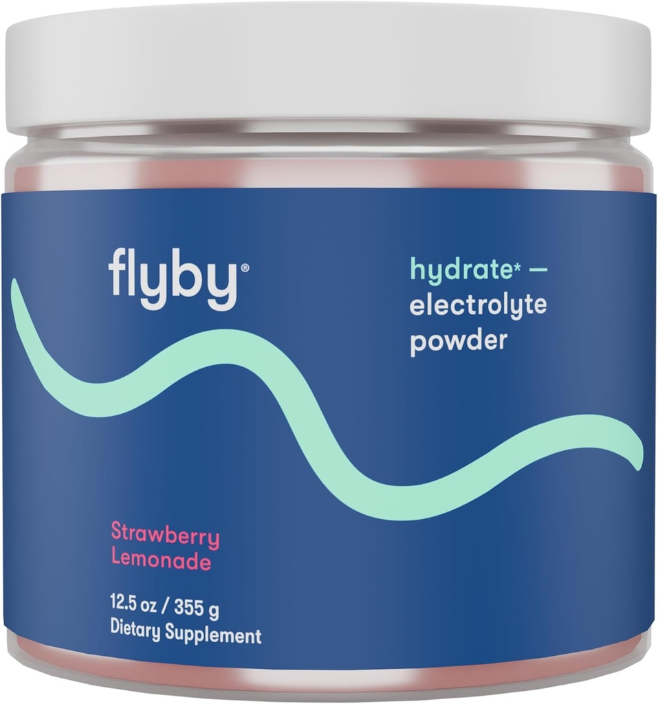 Flyby Electrolytes Powder [ No Added Sugar: Naturally Sweetened ] Contains Potassium, Aquamin™ Calcium & Magnesium, Sea Salt Sodium, Full Spectrum 72 Trace Minerals - Strawberry Lemonade