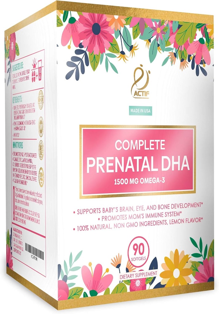 Actif Complete Προγεννητικό DHA με 1500mg Ωμέγα-3, 100% Φυσικό, Βιολογικό DHA, EPA, Ωμέγα 3 - Μη ΓΤΟ, 90 Gummies