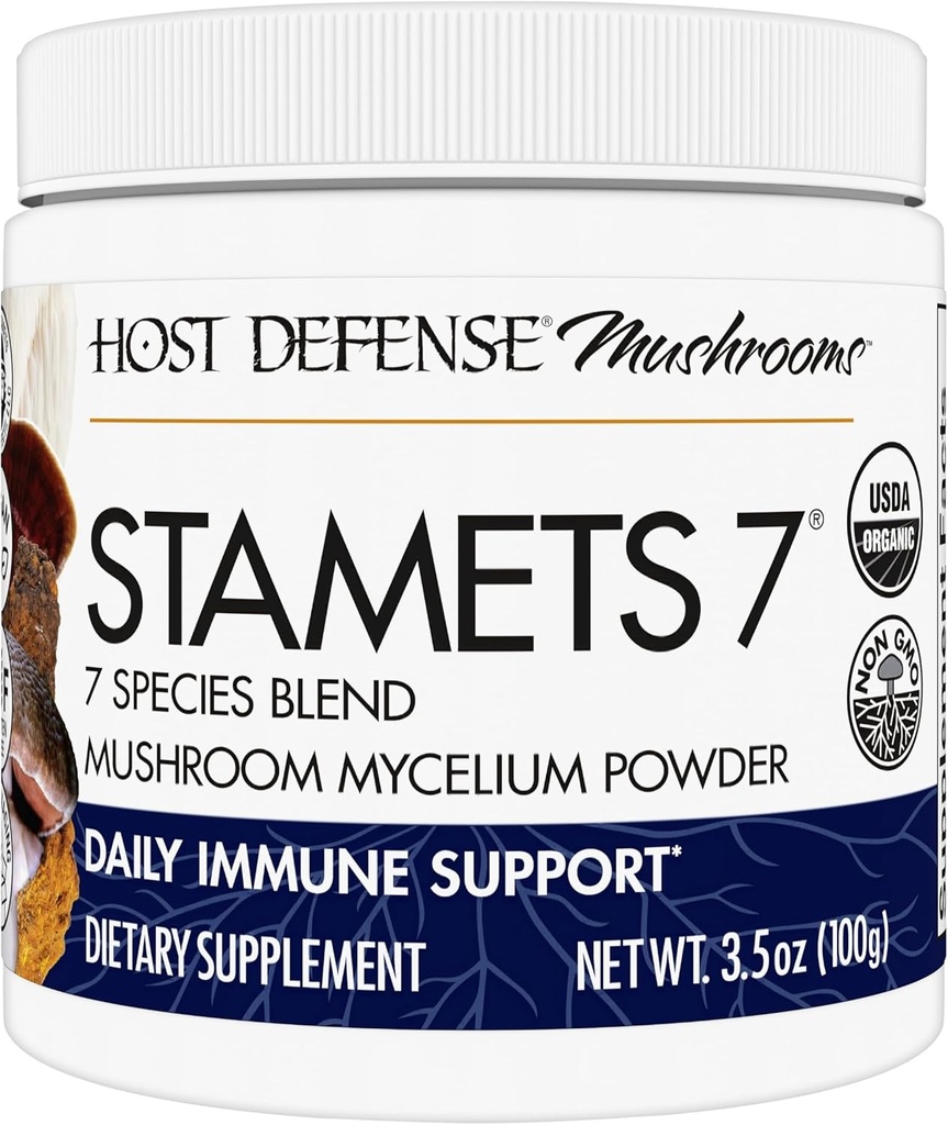 Σταμέτες Άμυνας Οικοδεσπότης 7 Mushroom Powder - 7 Είδη Mushroom Supplement for Immune Support with Royal Sun Blazei, Cordyceps, Reishi, Maitake, Lion's Mane, Chaga & Mesima - 3.5 oz (66 Services)*