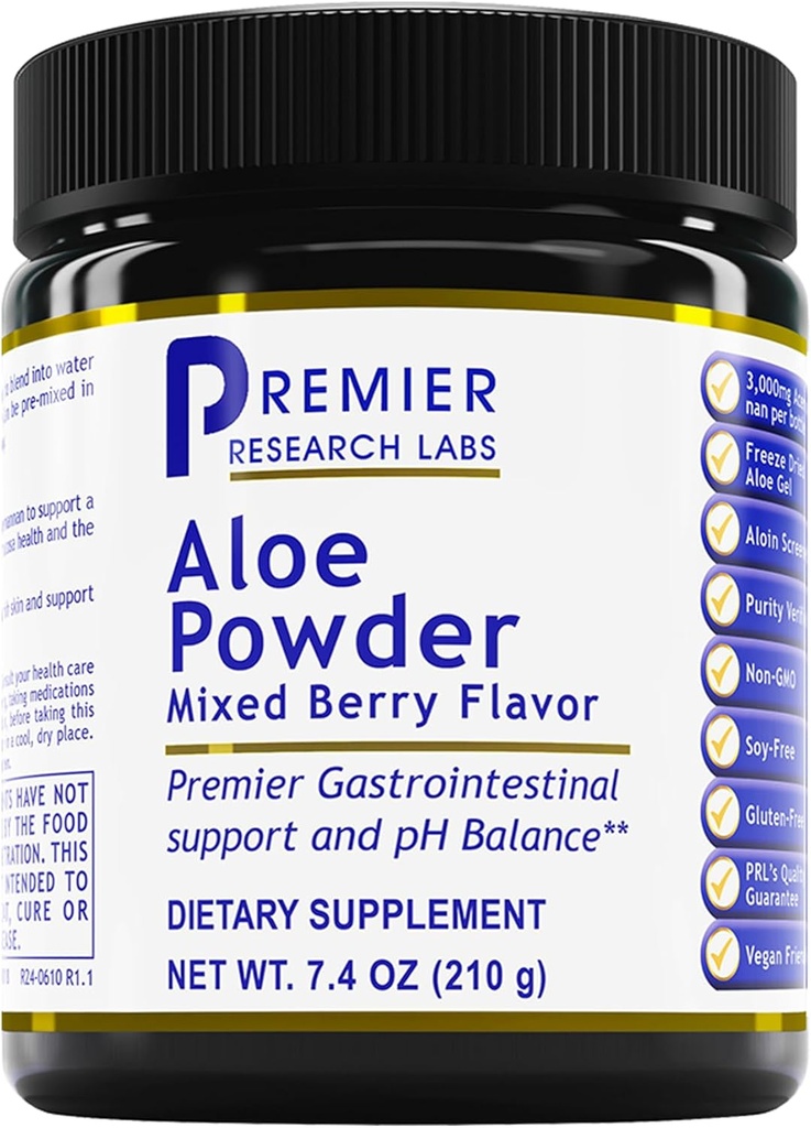 Premier Research Labs Aloe Powder - Aloe Vera Powder, Aloe Vera Drink Mix for Skin and Digestion, Powder Aloe Barbadensis Leaf Extract with Acemannan, Freeze Dry - Mixed Berry, 7.4 Oz (30 Servings)