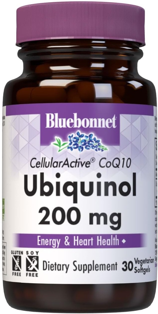 Bluebonnet Nutrition Active CoQ10 Ubiquinol 200mg Χορτοφαγικά Softgels, Heart & Cellular Health from Kaneka, Non GMO, Γλουτένη, Χωρίς σόγια & γάλα, Λευκό, 30