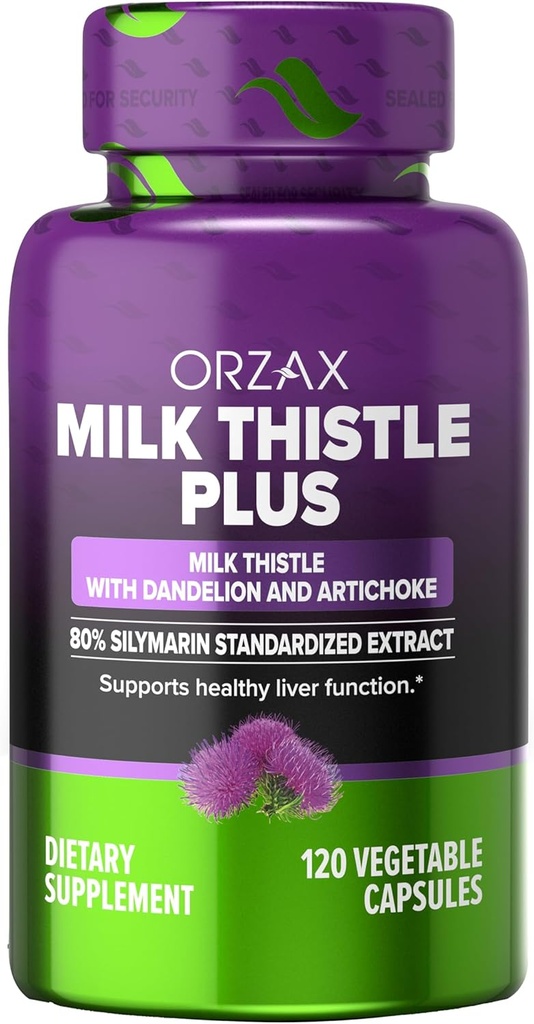 ORZAX Milk Thistle 250 mg - Liver Cleanse Detox & Repair Support - Συμπλήρωμα βοτάνων - 80% Silymarin Standardized, Dandelion Root & Artichoke Extract - Vegan & Non-GMO - 120 Capsals - 120 Day Supply