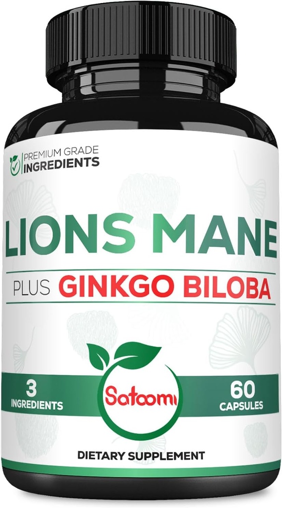 Lions Mane με Ginkgo Biloba συμπλήρωμα - 60 κάψουλες - Επιπλέον δύναμη για την ξεκούραστη διάνοια, την υγεία του εγκεφάλου, ανοσοποιητικό σύστημα & εστίαση - χωρίς γλουτένη, μη ΓΤΟ