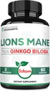 Lions Mane με Ginkgo Biloba συμπλήρωμα - 60 κάψουλες - Επιπλέον δύναμη για την ξεκούραστη διάνοια, την υγεία του εγκεφάλου, ανοσοποιητικό σύστημα & εστίαση - χωρίς γλουτένη, μη ΓΤΟ
