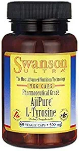 Swanson Amino Acid Ajipure L-Τυροσίνη Φαρμακευτική Βαθμός 500 Χιλιοστόγραμμα 60 Κάψουλες Veg