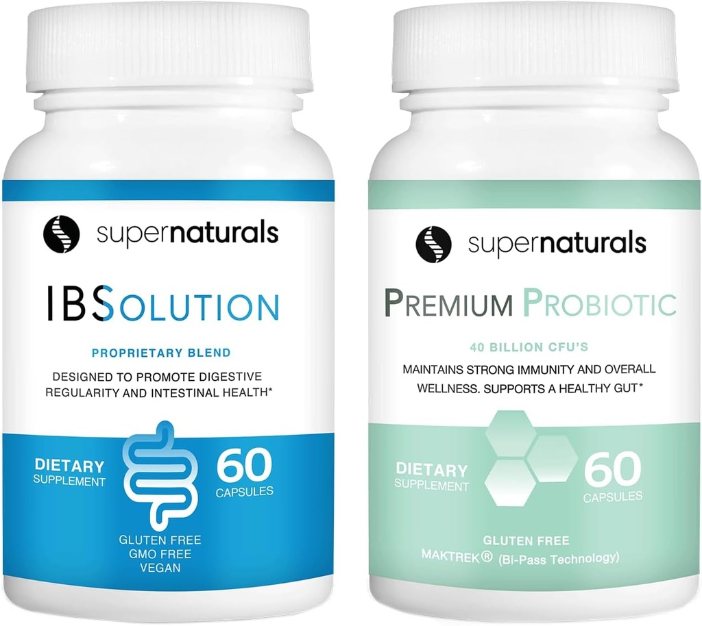 IBSolution Gut Health Bundle - Όλα τα φυσικά έντερα Υγεία Υποστήριξη & Premium Probiotics w/ 40 δισεκατομμύρια CFU για την υποστήριξη των ακανόνιστων Bowels, Bloating, δυσκοιλιότητα, αέριο, κοιλιακό άλγος - 2 πακέτα (120 Caps)