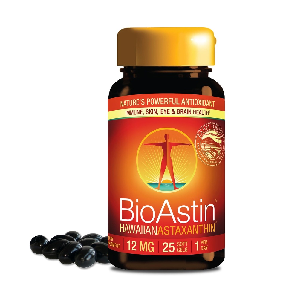 Nutrex Hawaii BioAstin Hawaiian Astaxanthin - 12mg, 25 Softgels - Farm-Direct Premium Αντιοξειδωτικό συμπλήρωμα για την υποστήριξη της υγείας των ματιών, του δέρματος, των αρθρώσεων και του ανοσοποιητικού συστήματος - Μη-GMO & Gluten-free