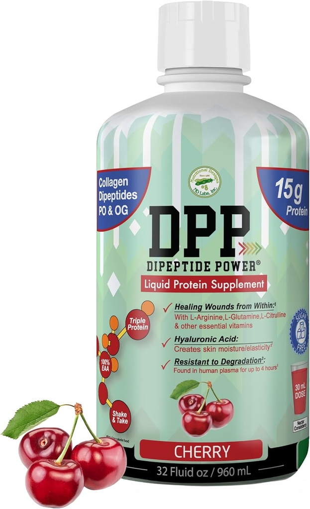 DPP Dipeptide Power, Wound-Healing, 30X Περισσότερα Collagen Dipepties Than Powder, Liquid Protein Supplement, Sugar-free, Υποστηρίζει υγιεινή επισκευή ιστού, Ulcers ποδιών, Καλλυντική Χειρουργική (Cherry, 32 Fl Oz)