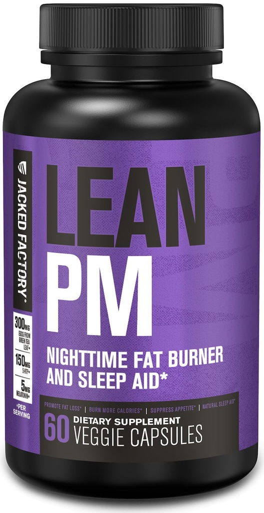 Jacked Factory Lean PM Night Time Fat Burner, Sleep Aid Suppressant για άνδρες και γυναίκες - 60 διεγερτικά χωρίς λαχανικά χάπια διατροφής