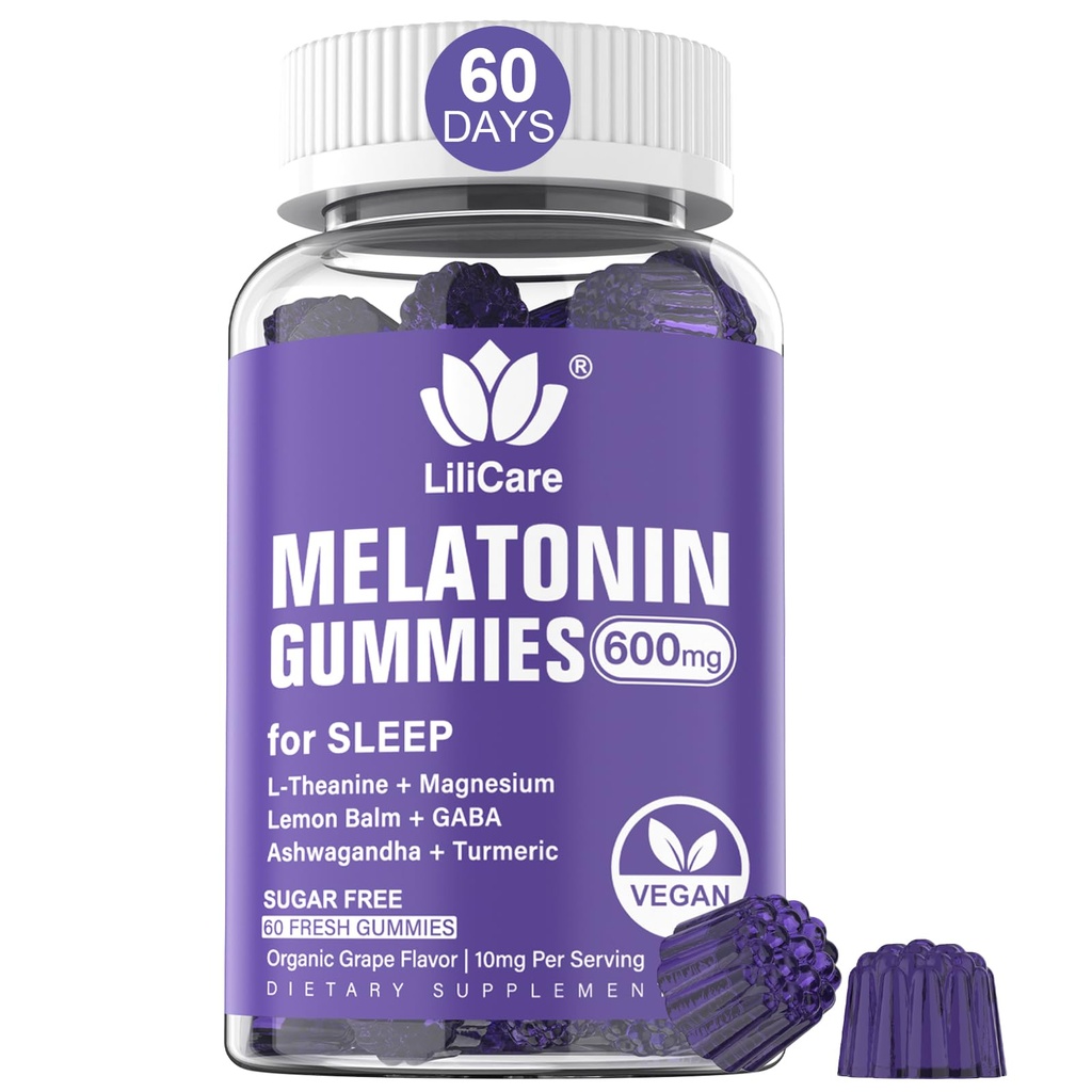 Μελατονίνη Gummies 10mg 20mg για ενήλικες, επιπλέον δύναμη με L-Θεανίνη, Ashwagandha, Μαγνήσιο, Κουρκουμάς, GABA, λεμονιού βάλσαμο και χαμομήλι για υποστήριξη Υγείας Circadian Rhythm, Vegan Grape Flavor