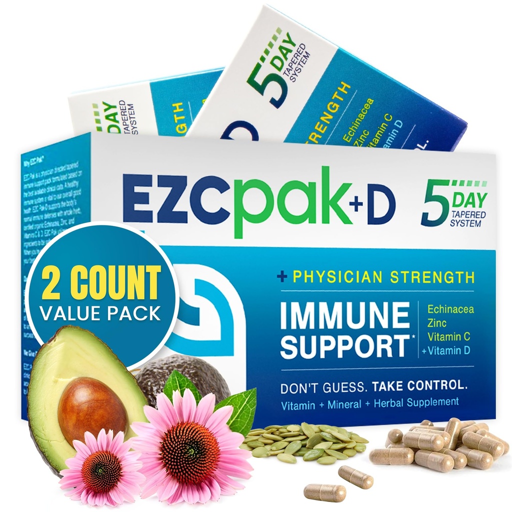 EZC Pak 5-Day ανοσοποιητικό σύστημα Booster με Echinacea, βιταμίνη C, ψευδάργυρος & βιταμίνη D - Tapered ανοσοποιητικό συμπλήρωμα υποστήριξης για ενήλικες - Υποστηρίζει την ανοσία, εύκολο πακέτο συμπλήρωμα μεγέθους ταξιδιών - (πακέτο του 2)