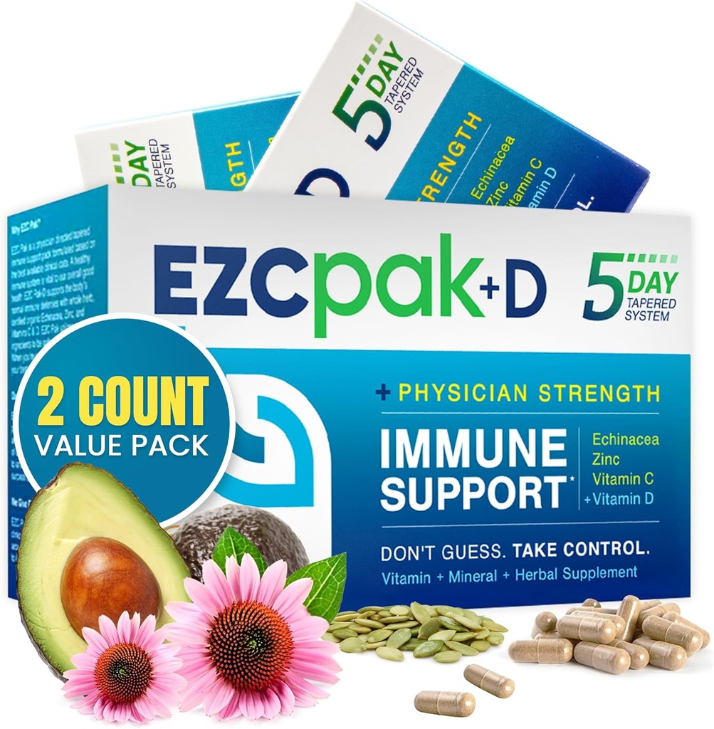 EZC Pak 5-Day ανοσοποιητικό σύστημα Booster με Echinacea, βιταμίνη C, ψευδάργυρος & βιταμίνη D - Tapered ανοσοποιητικό συμπλήρωμα υποστήριξης για ενήλικες - Υποστηρίζει την ανοσία, εύκολο πακέτο συμπλήρωμα μεγέθους ταξιδιών - (πακέτο του 2)