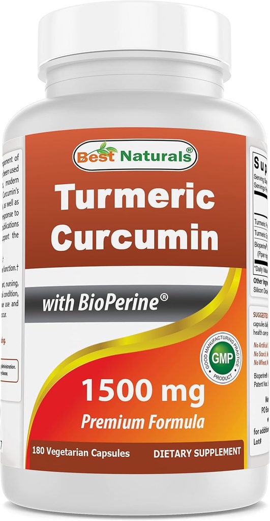 Best Naturals Turmeric Curcumin 1500mg/Serving with Bioperine - 180 κάψουλες λαχανικών
