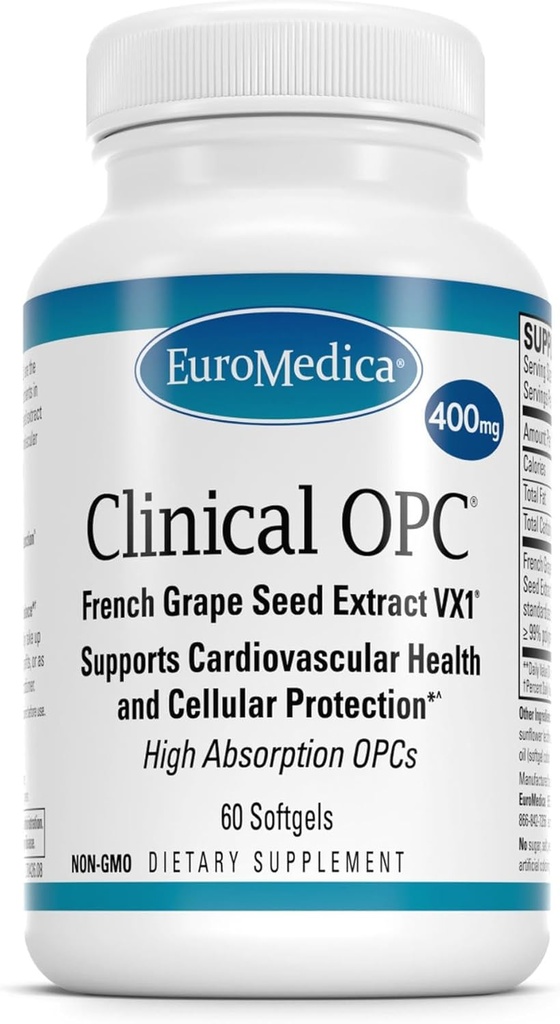 EuroMedica Clinical OPC - Συμπλήρωμα υποστήριξης για την καρδιοαγγειακή υγεία & εστίαση - Συμπλήρωμα διατροφής με εκχύλισμα σπόρων σταφυλιών & λεκιθίνη ηλίανθου - Φόρμουλα συμπλήρωμα υποστήριξης ανοσοποιητικών - 60 Softgels