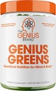 The Genius Brand Genius Greens - Greens Powder for Healthy Mind & Immunity Support - Βιολογικά Λαχανικά, Μύρτιλλα & Λάιον - Βολικό Μείγμα Ποτού - Ευχάριστη Γεύση - 20 Μερίδες