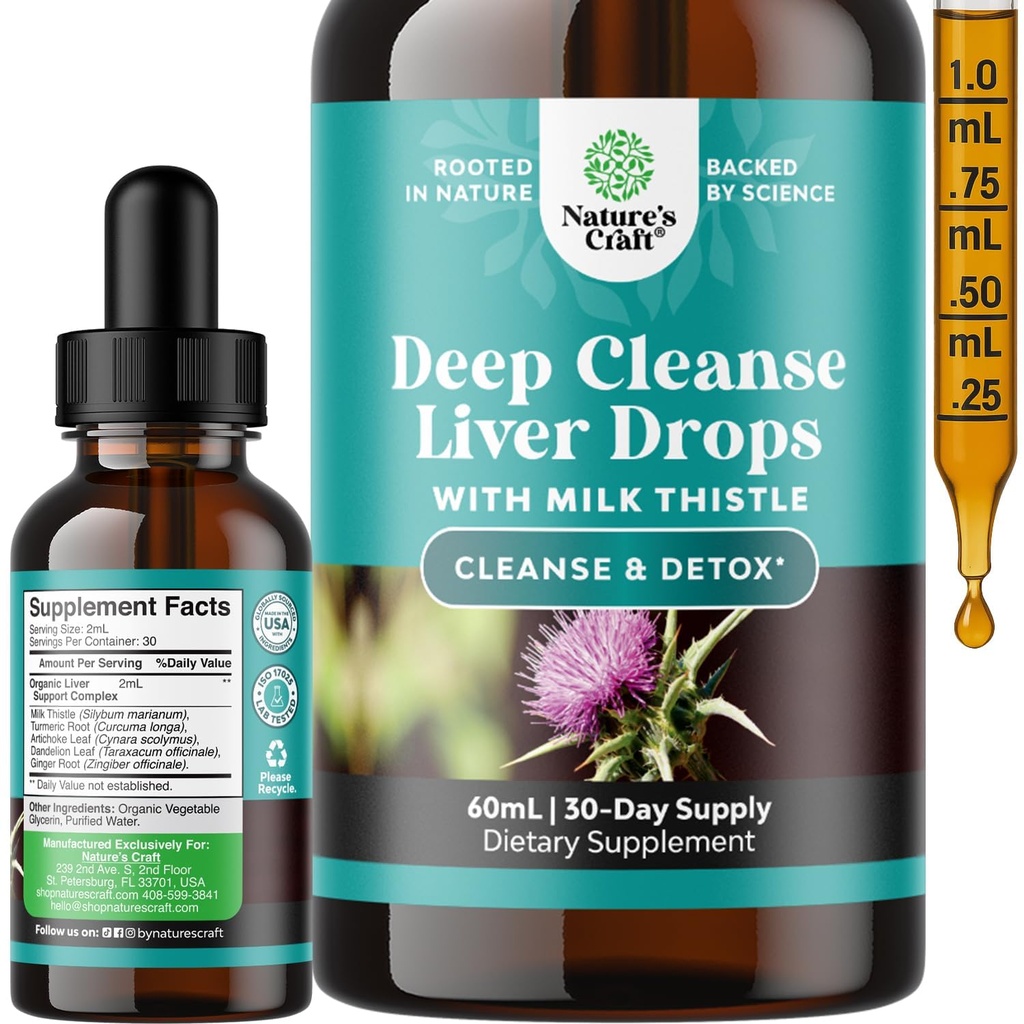 Deep Liver Cleanse, Detox & Repair with Milk Thittle Liquid Detox Liquid Artichoke Extract with Dandelion Leaf, Ginger & Turmeric Curcumin for Immunity & Daily Cleanse - 2Fl OZ