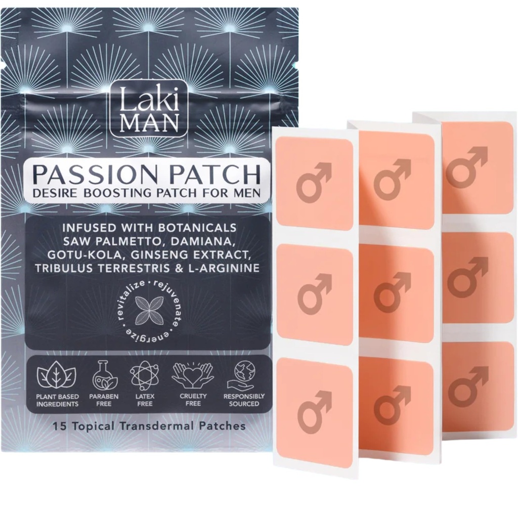 Laki Naturals Πάθος Patch για τους άνδρες (πακέτο των 15) – Υποστηρίζει την κυκλοφορία, τη ζωντάνια, τη ζωντάνια και την ενέργεια με φυσικά συστατικά – Μη-Habit Forming, Time-Eleased Ανδρική ευεξία Patches