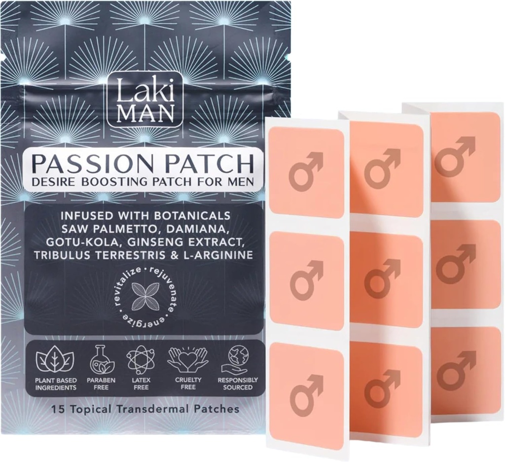 Laki Naturals Passion Patch for Men (Pack of 15) – Supports Circulation, Vitality, Vigour and Energy with Natural Ingredients – Non-Habit Forming, Time-Released Men’s Health Wellness Patches