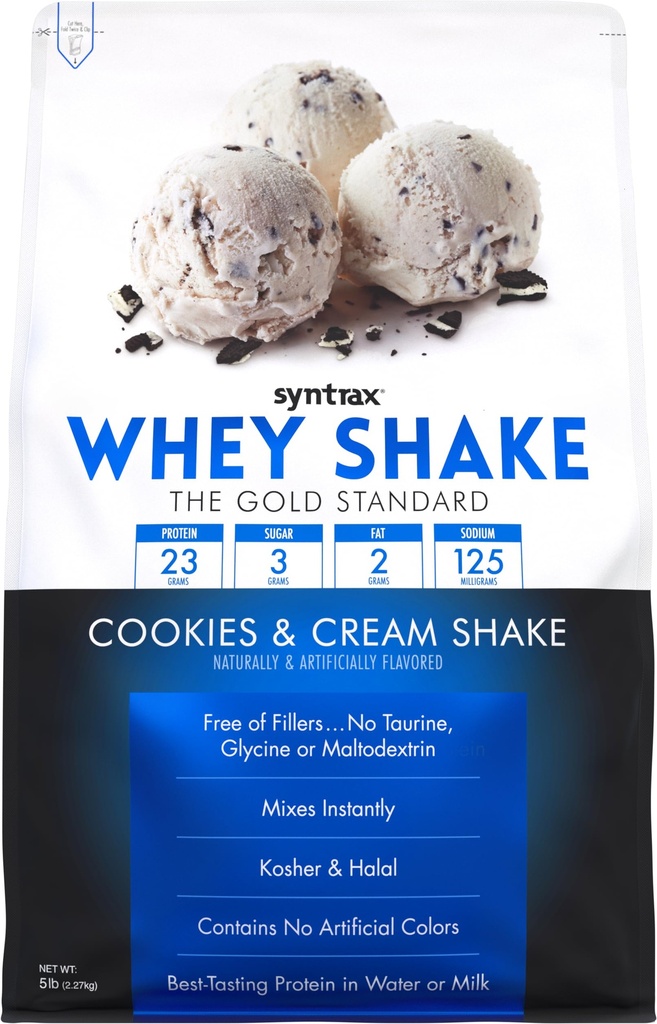 Syntrax Nutrition Whey Shake, Ψυχρό Φιλτραρισμένο & Μη μετουσιωμένο Whey Protein Powder Blend, Cookies & Cream Shake, 2 lbs, Real Cookie κομμάτια