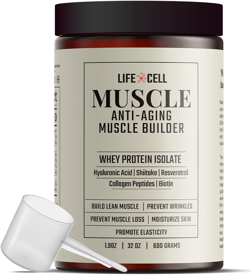 LifeCell Whey Protein – Αντιγηραντική Μυϊκή Οικοδομή με Shiitake Mushroom, Collagen & Hyaluronic Acid – Χωρίς γεύση, Χωρίς ζάχαρη Προστέθηκε, Χωρίς σόγια, Χωρίς γλουτένη, 600g (18 Σερβίρει)
